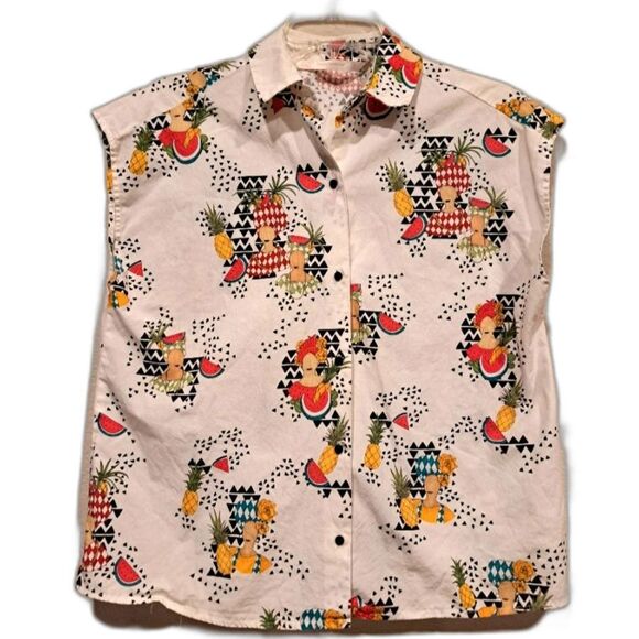 Zara Trafaluc collection white button-up up collared shirt, cap sleeves, size xs - Picture 2 of 11